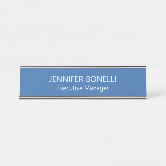 Personalized minimalist blue add your name desk name plate (Front)