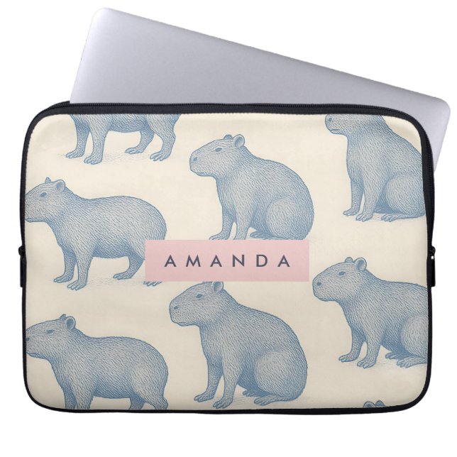Personalized Minimalist Cute Capybara Pattern Laptop Sleeve (Front)