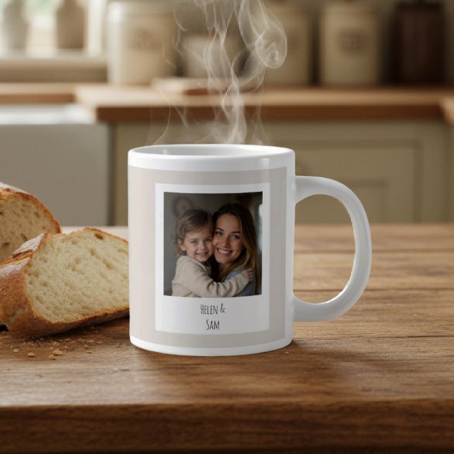 Personalized Minimalist Family Photo Soft Beige Large Coffee Mug (Creator Uploaded)