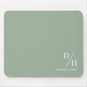 Personalized Minimalist Initial Name Sage Green Mouse Pad