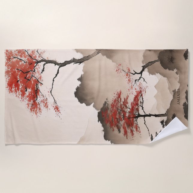 PERSONALIZED Minimalist Japanese Coastline Beach Towel (Front)