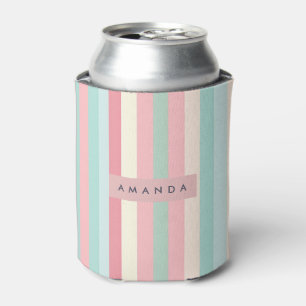 Personalized Minimalist Pastel Stripes  Can Cooler