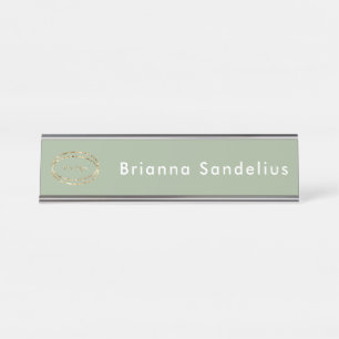 Personalized Minimalist Sage Green Business Logo Desk Name Plate