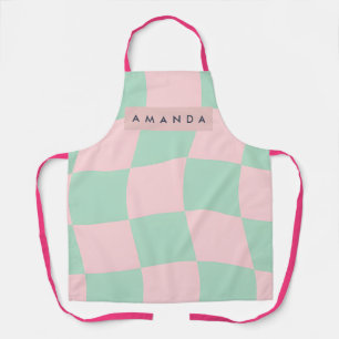 Personalized Mint Green and Blush Pink Checkered Apron