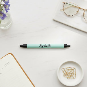 Personalized Mint Green Minimalist Modern Black Ink Pen