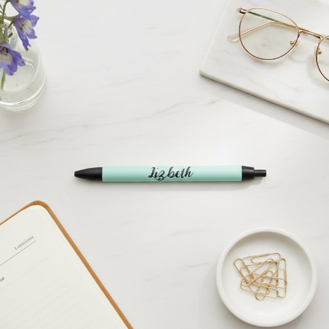 Personalized  Mint Green Minimalist Modern  Black Ink Pen (Creator Uploaded)