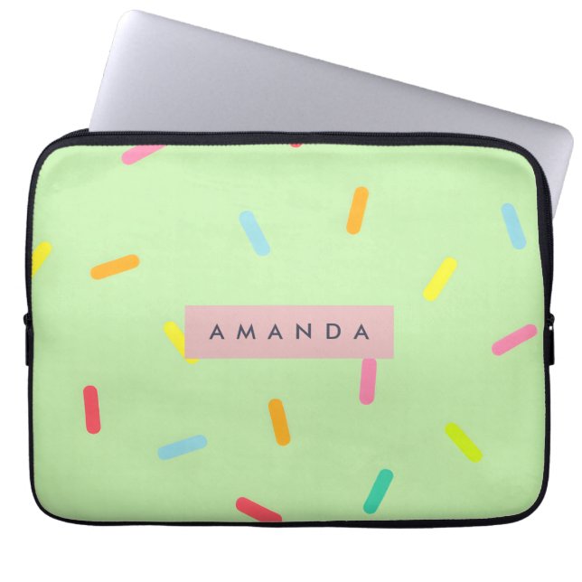 Personalized Mint Green Pastel Sprinkle Confetti Laptop Sleeve (Front)
