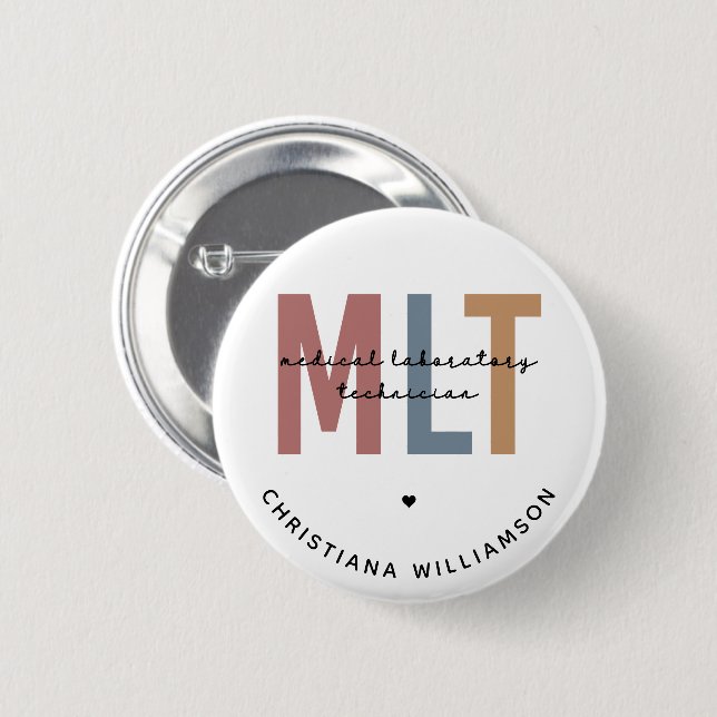 Personalized MLT Medical Laboratory Technician 6 Cm Round Badge (Front & Back)
