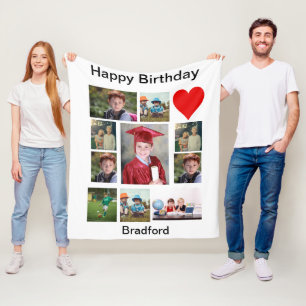 Personalized Modern Birthday 11 Photo Collage   Fleece Blanket