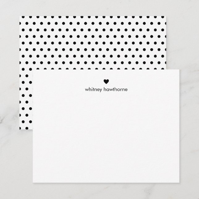 Personalized Modern Black Polka Dots & Heart Card (Front/Back)