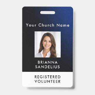 Personalized Modern Blue Church Volunteer Photo ID Badge