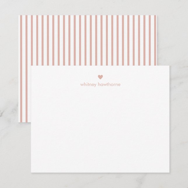Personalized Modern Blush Pink Stripes & Heart Card (Front/Back)