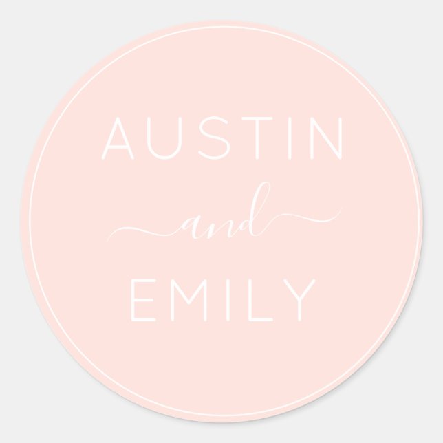 Personalized Modern Blush Pink Wedding Classic Round Sticker (Front)