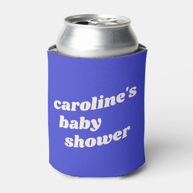 Personalized Modern Bright Blue Retro Baby Shower  Can Cooler (Can Front)
