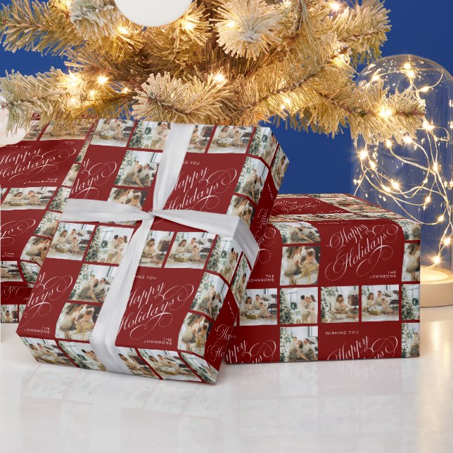 Personalized Modern Calligraphy Christmas Photo Wrapping Paper (Holidays)
