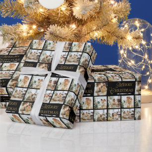 Personalized Modern Calligraphy Christmas Photo Wrapping Paper