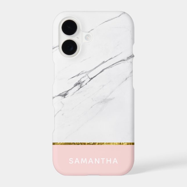 Personalized Modern chic white marble Gold Pink (Back)