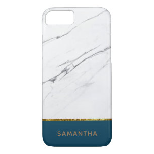 Personalized Modern chic white marble Gold Teal Case-Mate iPhone Case