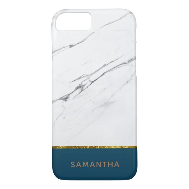 Personalized Modern chic white marble Gold Teal Case-Mate iPhone Case (Back)
