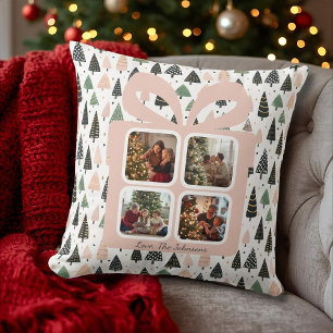 Personalized Modern Christmas Gift Box Photo Cushion