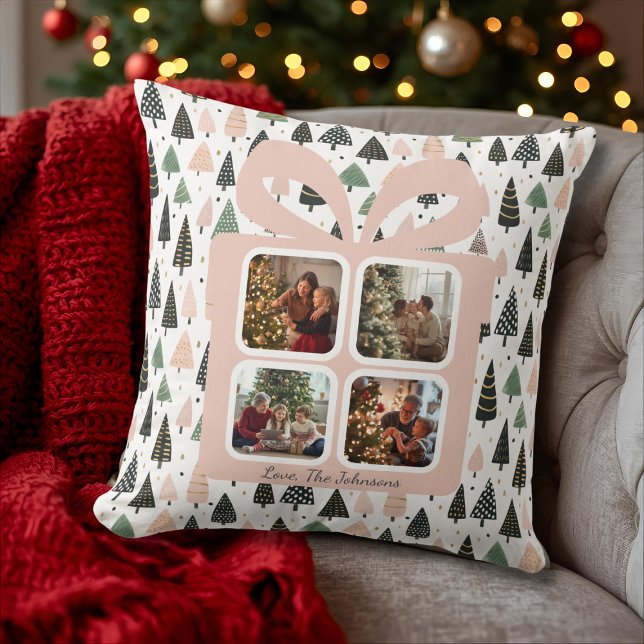 Personalized Modern Christmas Gift Box Photo Cushion (Creator Uploaded)