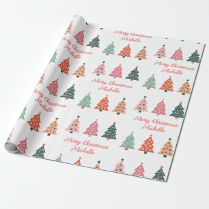Personalized Modern Christmas Pink Pine Tree       Wrapping Paper