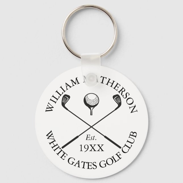Personalized Modern Classic Golf Club Name Key Ring (Front)