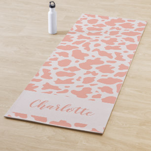 Personalized Modern Cow Print Pink Yoga Mat