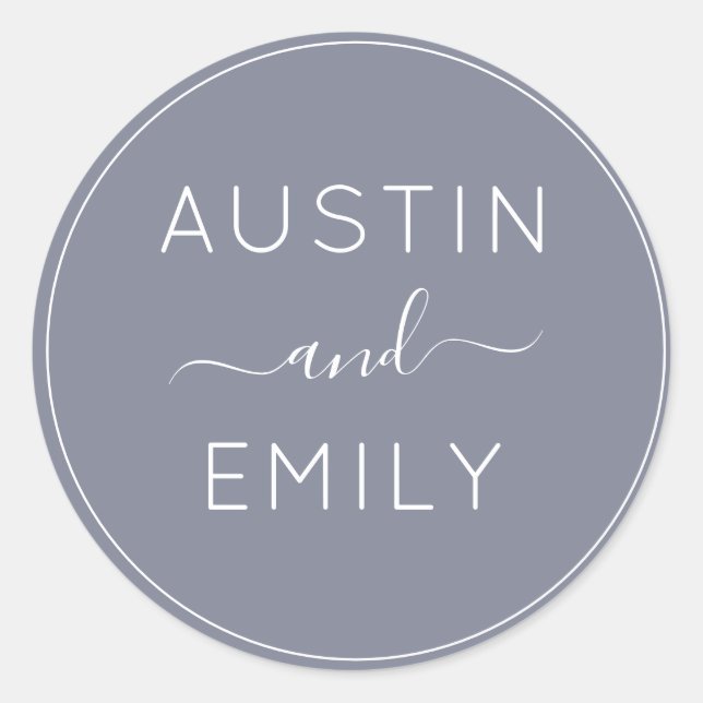 Personalized Modern Dusty Blue Wedding Classic Round Sticker (Front)