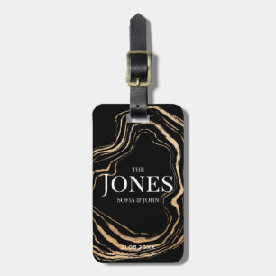 Personalized Modern Elegant Black Gold Newlywed Luggage Tag