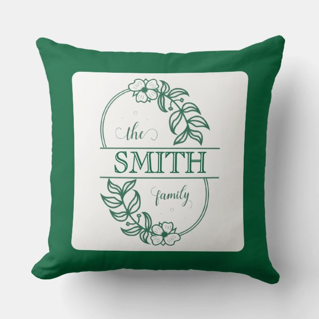  Personalized Modern Floral Family Name Monogram Cushion (Front)