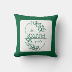  Personalized Modern Floral Family Name Monogram Cushion