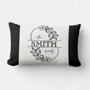 Personalized Modern Floral Family Name Monogram Lumbar Cushion