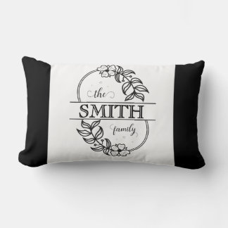 Personalized Modern Floral Family Name Monogram Lumbar Cushion