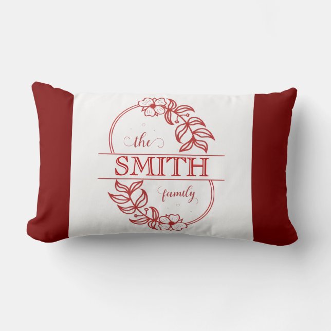  Personalized Modern Floral Family Name Monogram Lumbar Cushion (Front)