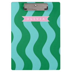 Personalized Modern Fun Green Wave Stripes Custom Clipboard