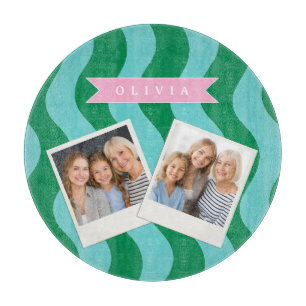 Personalized Modern Fun Green Wave Stripes Custom Cutting Board