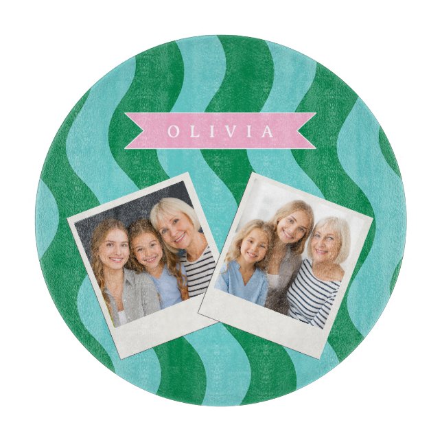 Personalized Modern Fun Green Wave Stripes Custom Cutting Board (Front)