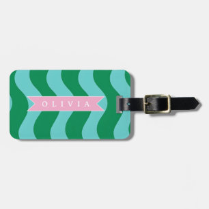 Personalized Modern Fun Green Wave Stripes Custom Luggage Tag
