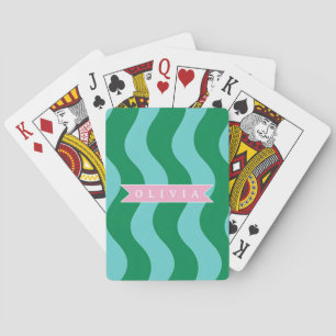 Personalized Modern Fun Green Wave Stripes Custom Playing Cards