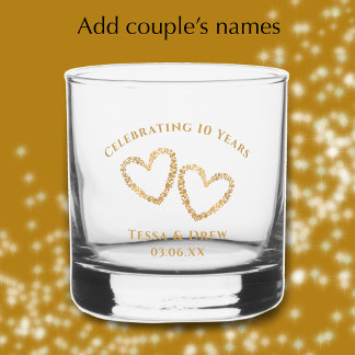 Personalized Modern Gold 10th Wedding Anniversary Whiskey Glass