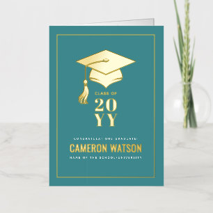 Personalized Modern Grad Hat and Tassel Graduation Foil Greeting Card