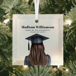 Personalized Modern Graduation Female Graduate Glass Tree Decoration
