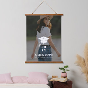 Personalized Modern Graduation Photo Grad Hat Hanging Tapestry