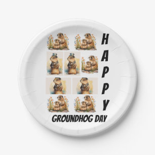Personalized Modern Groundhog Day 9  Photo Collage Paper Plate