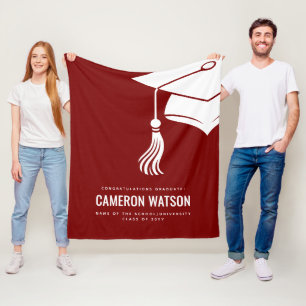 Personalized Modern Hat and Tassel Graduation Fleece Blanket