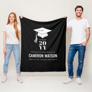 Personalized Modern Hat and Tassel Graduation Fleece Blanket
