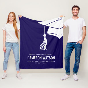 Personalized Modern Hat and Tassel Graduation Fleece Blanket