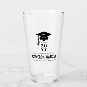 Personalized Modern Hat and Tassel Graduation Glass