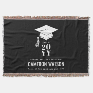 Personalized Modern Hat and Tassel Graduation Throw Blanket